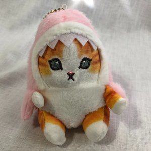 Orange and White Tabby Cat in Pink Shark Suit Plush Mascot Doll New Kitty